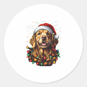 Golden Retriever Funny dog Christmas Santa Hat lig Classic Round Sticker