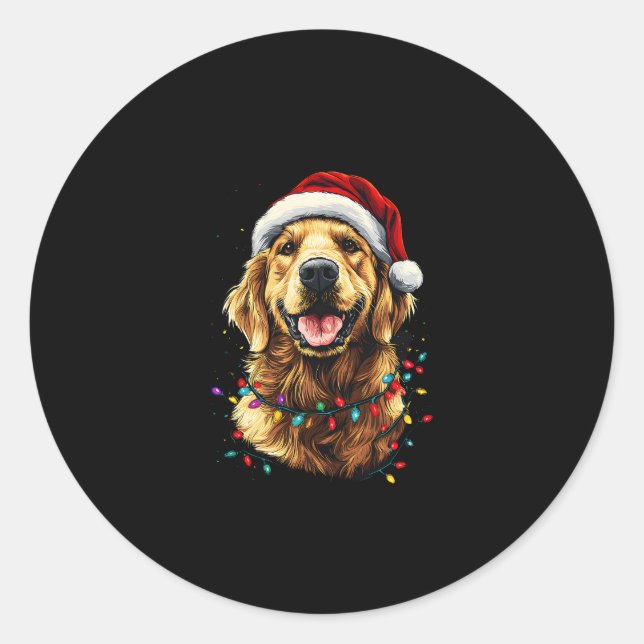 Golden Retriever Funny dog Christmas Santa Hat lig Classic Round Sticker (Front)
