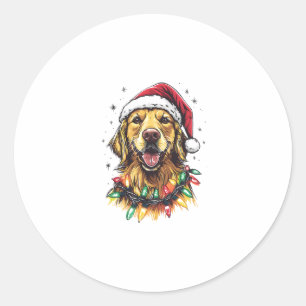 Golden Retriever Funny dog Christmas Santa Hat lig Classic Round Sticker