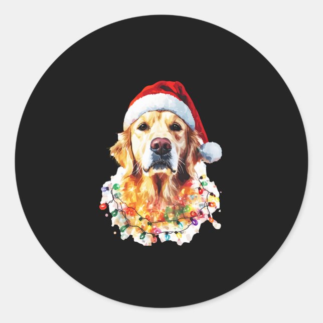 Golden Retriever Funny dog Christmas Santa Hat lig Classic Round Sticker (Front)