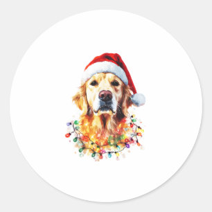 Golden Retriever Funny dog Christmas Santa Hat lig Classic Round Sticker