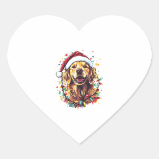 Golden Retriever Funny dog Christmas Santa Hat lig Heart Sticker