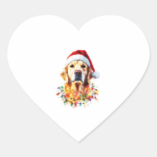 Golden Retriever Funny dog Christmas Santa Hat lig Heart Sticker
