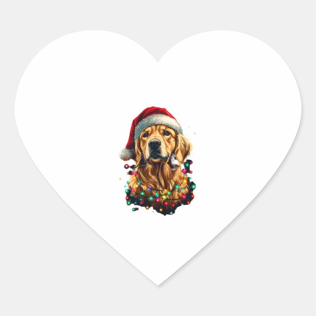 Golden Retriever Funny dog Christmas Santa Hat lig Heart Sticker (Front)