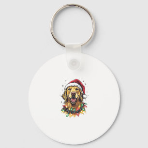 Golden Retriever Funny dog Christmas Santa Hat lig Key Ring