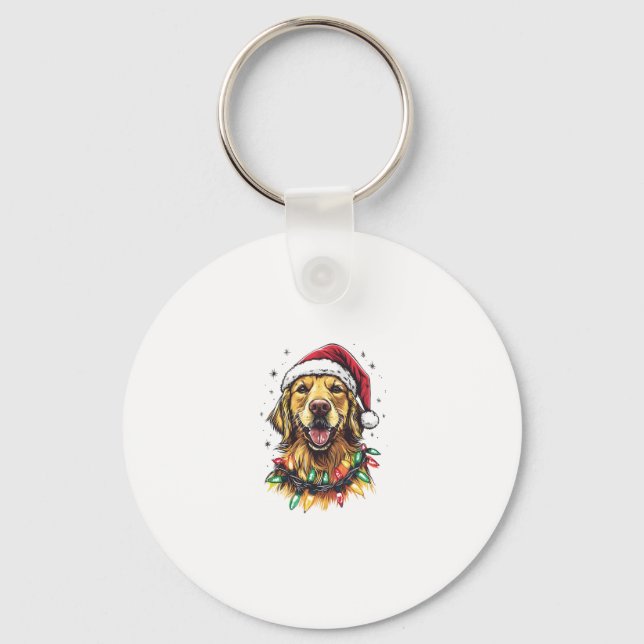 Golden Retriever Funny dog Christmas Santa Hat lig Key Ring (Front)