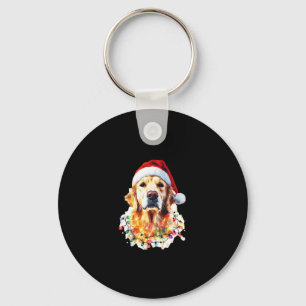 Golden Retriever Funny dog Christmas Santa Hat lig Key Ring