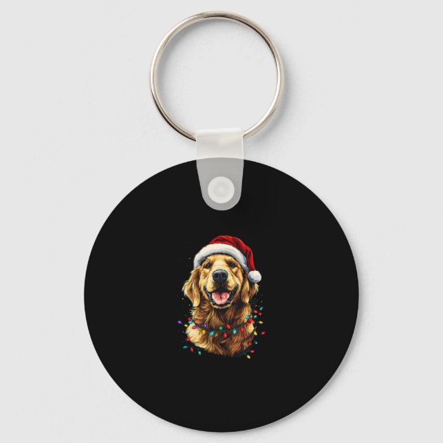 Golden Retriever Funny dog Christmas Santa Hat lig Key Ring (Front)