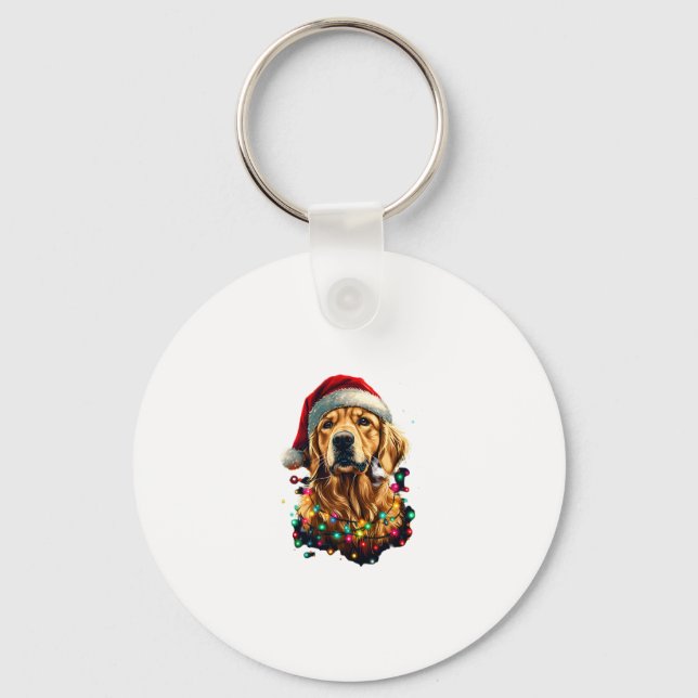Golden Retriever Funny dog Christmas Santa Hat lig Key Ring (Front)