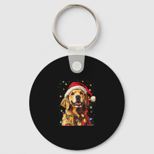 Golden Retriever Funny dog Christmas Santa Hat lig Key Ring