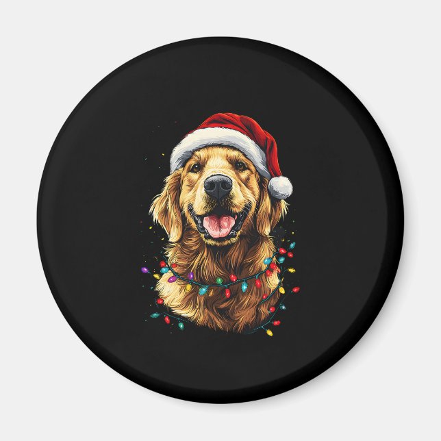Golden Retriever Funny dog Christmas Santa Hat lig Magnet (Front)