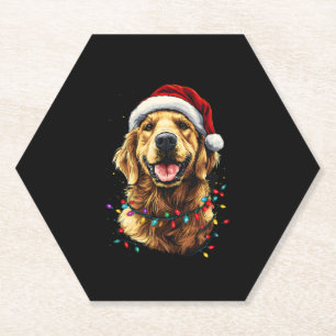 Golden Retriever Funny dog Christmas Santa Hat lig Paper Coaster