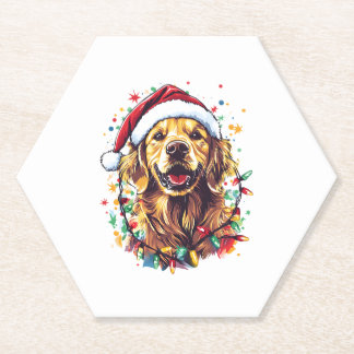 Golden Retriever Funny dog Christmas Santa Hat lig Paper Coaster