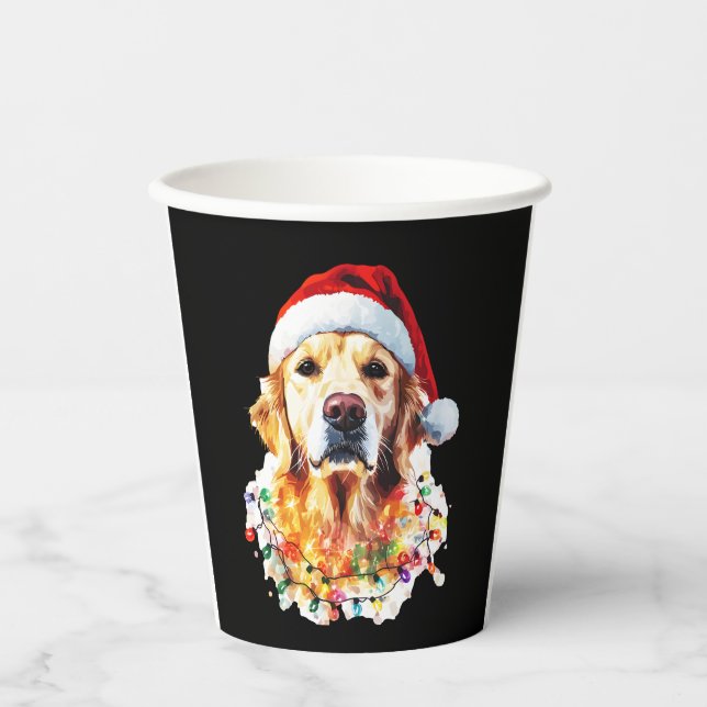 Golden Retriever Funny dog Christmas Santa Hat lig Paper Cups (Front)