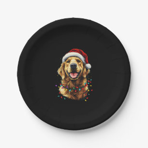 Golden Retriever Funny dog Christmas Santa Hat lig Paper Plate