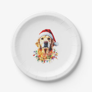 Golden Retriever Funny dog Christmas Santa Hat lig Paper Plate