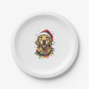 Golden Retriever Funny dog Christmas Santa Hat lig Paper Plate