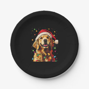 Golden Retriever Funny dog Christmas Santa Hat lig Paper Plate