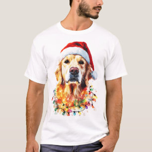 Golden Retriever Funny dog Christmas Santa Hat lig T-Shirt