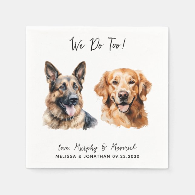 Golden Retriever German Shepherd Dog Wedding Napkin (Front)