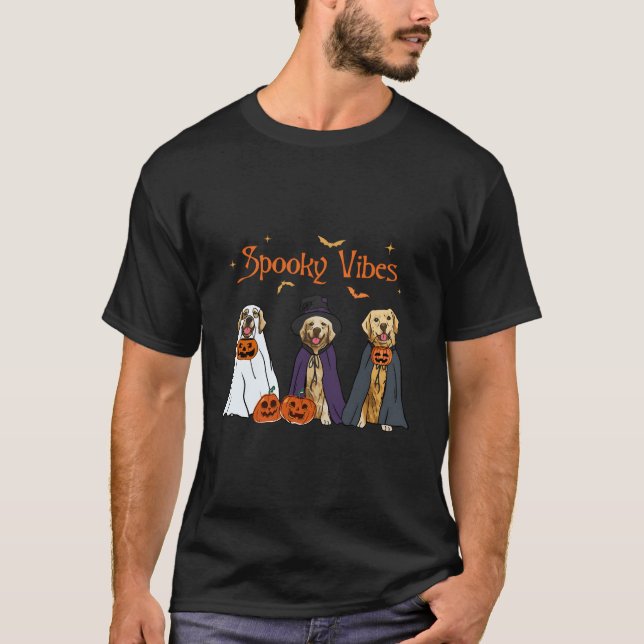 Golden Retriever Ghost Dogs Halloween Dog Witch Sp T-Shirt (Front)