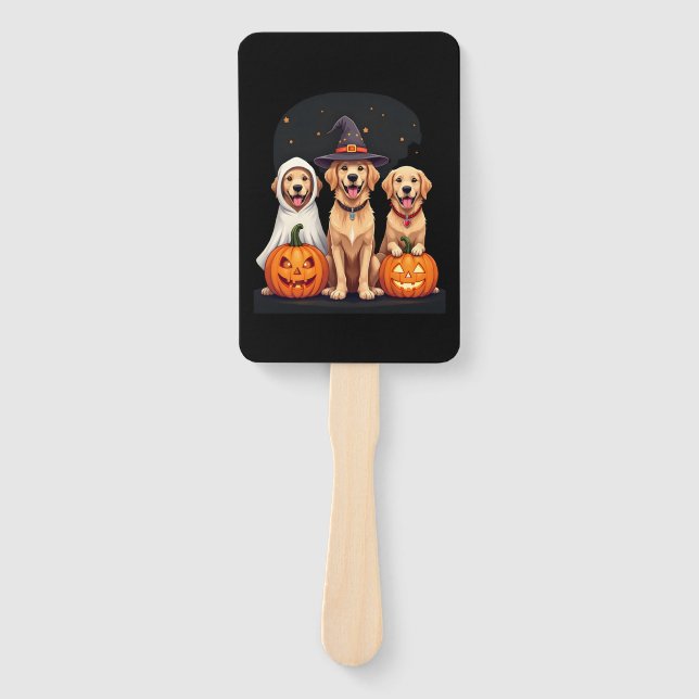 Golden Retriever Ghost Halloween Trick Or Treat Do Hand Fan (Front)