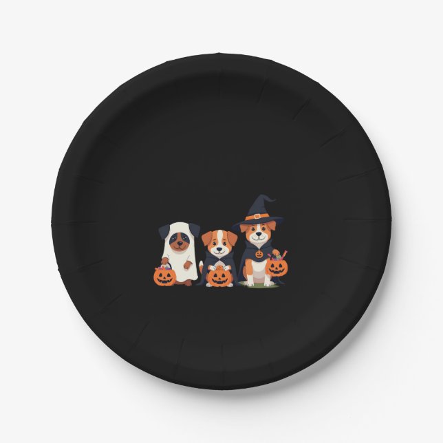 Golden Retriever Ghost Halloween Trick Or Treat Do Paper Plate (Front)