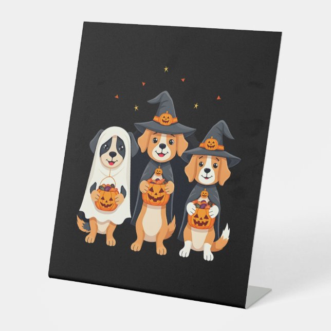 Golden Retriever Ghost Halloween Trick Or Treat Do Pedestal Sign (Front)