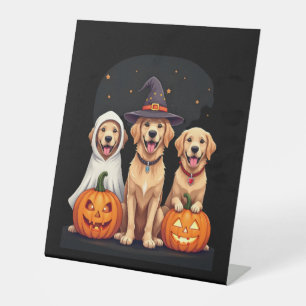 Golden Retriever Ghost Halloween Trick Or Treat Do Pedestal Sign