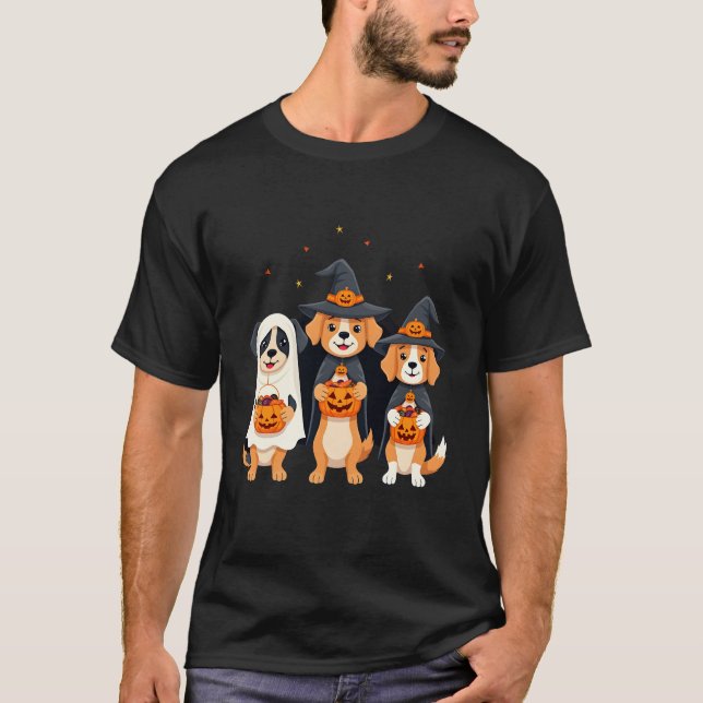 Golden Retriever Ghost Halloween Trick Or Treat Do T-Shirt (Front)