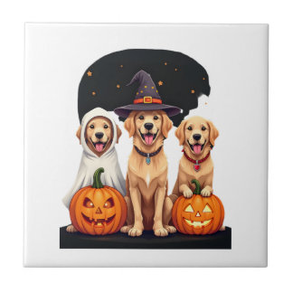 Golden Retriever Ghost Halloween Trick Or Treat Do Tile