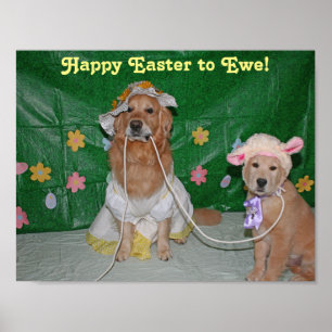 Golden Retriever Girl and Lamb Happy Easter to Ewe Poster
