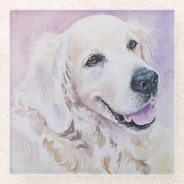 Golden retriever glass coaster (Front)