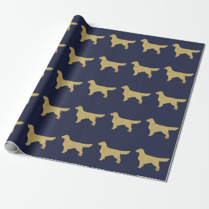 Golden retriever   Gold glitter navy blue Wrapping Paper