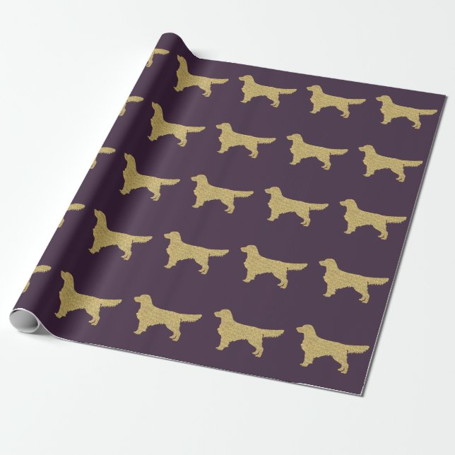 Golden retriever | Gold glitter purple mauve Wrapping Paper (Unrolled)