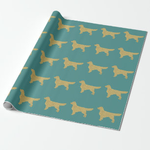 Golden retriever   Gold glitter turquoise Wrapping Paper