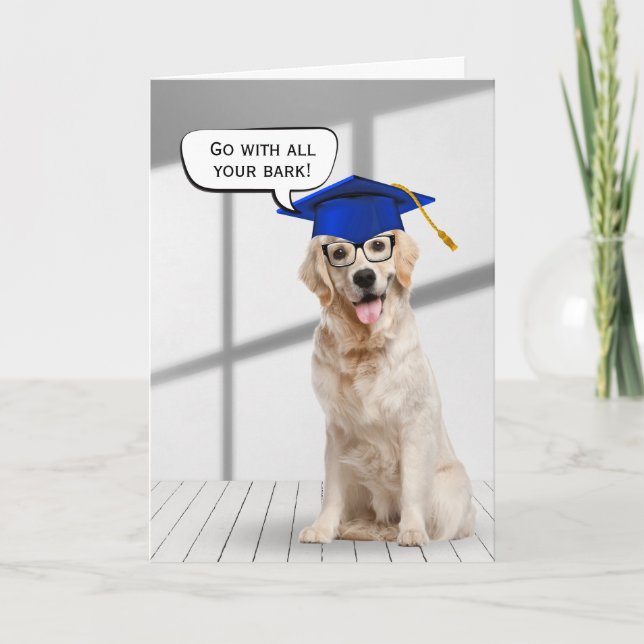 Golden Retriever Graduate With Blue Cap Card (Front)