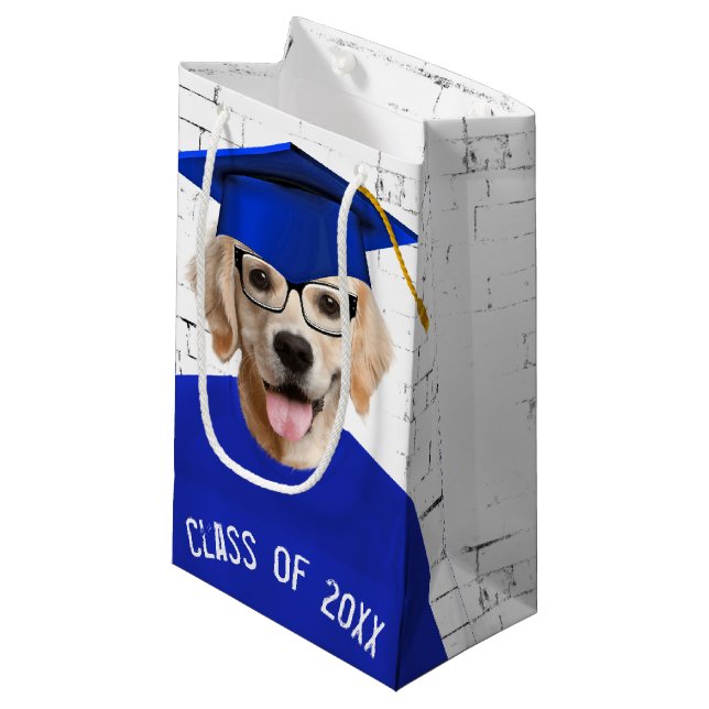 Golden Retriever Graduate with Blue Cap  Small Gift Bag (Front Angled)