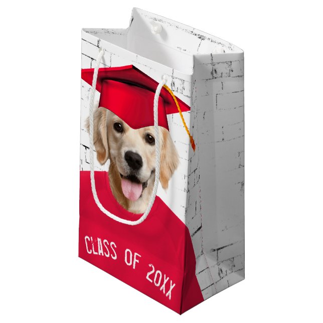 Golden Retriever Graduate with Red Cap  Small Gift Bag (Front Angled)