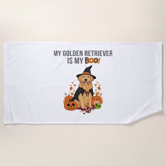 Golden Retriever Halloween Dog  My Golden Retrieve Beach Towel (Front)