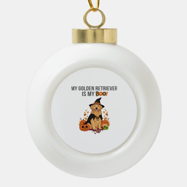 Golden Retriever Halloween Dog  My Golden Retrieve Ceramic Ball Christmas Ornament (Front)