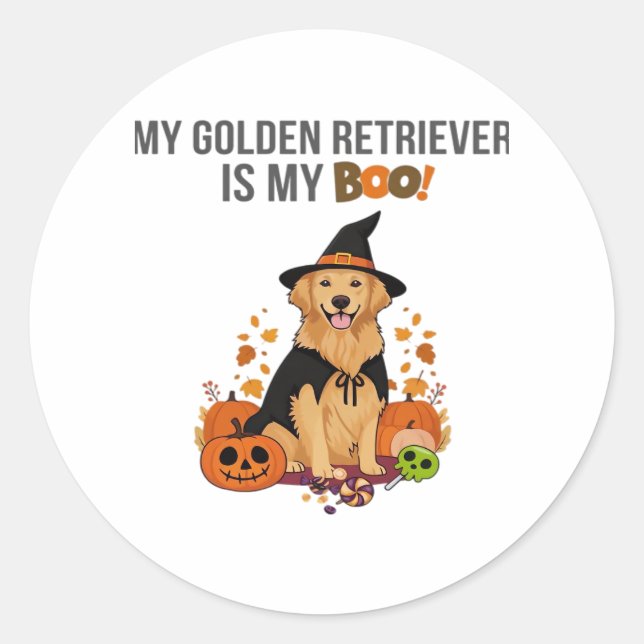 Golden Retriever Halloween Dog  My Golden Retrieve Classic Round Sticker (Front)