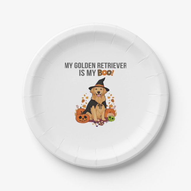 Golden Retriever Halloween Dog  My Golden Retrieve Paper Plate (Front)