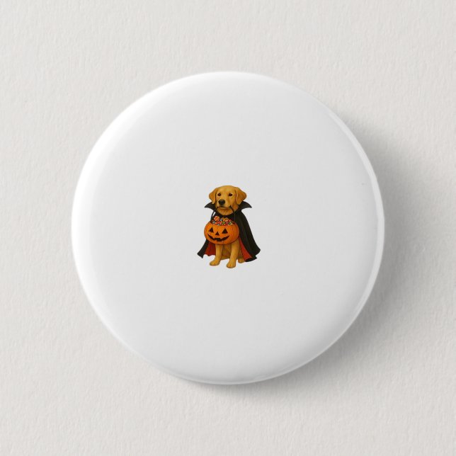 Golden Retriever Halloween Dog with Pumpkin Candy  6 Cm Round Badge (Front)