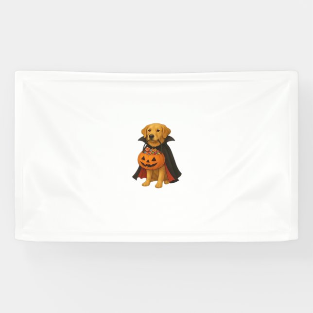 Golden Retriever Halloween Dog with Pumpkin Candy  Banner (Horizontal)