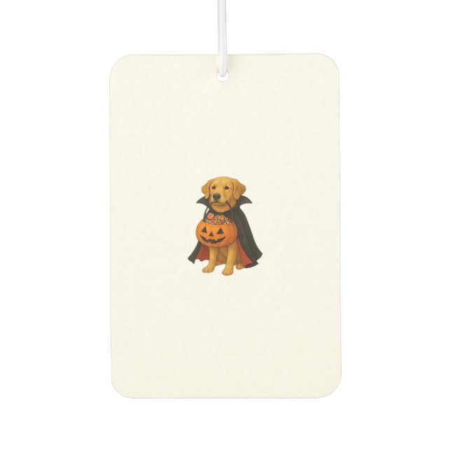 Golden Retriever Halloween Dog with Pumpkin Candy  Car Air Freshener (Front)