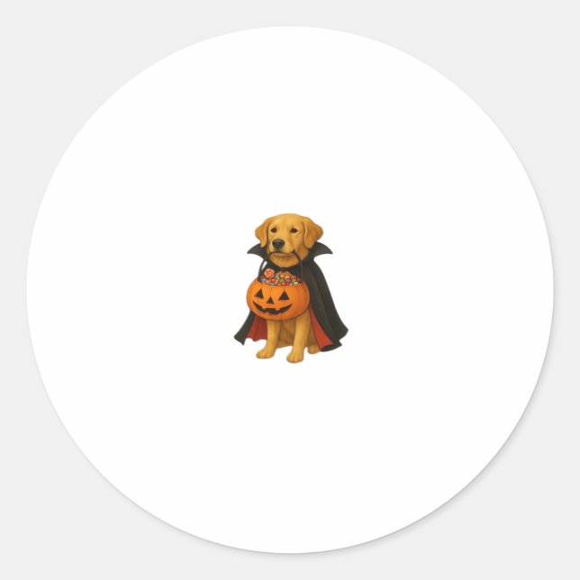 Golden Retriever Halloween Dog with Pumpkin Candy  Classic Round Sticker (Front)