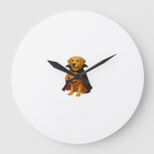 Golden Retriever Halloween Dog with Pumpkin Candy Large Clock