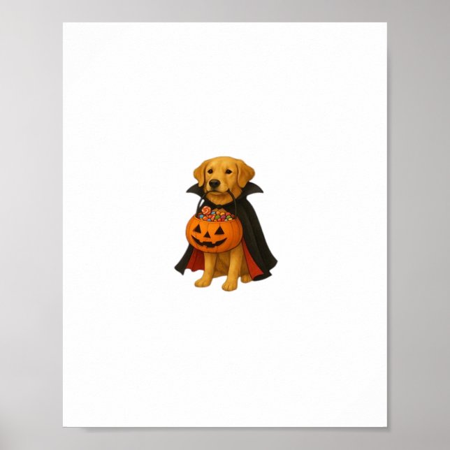 Golden Retriever Halloween Dog with Pumpkin Candy  Poster (Front)
