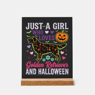 Golden Retriever Halloween Girl Pumpkin Dog Design Acrylic Sign